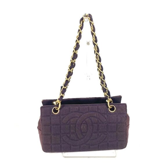 CHANEL CC logo CC Mark chocolate bar Double Chain bag Shoulder Bag Jersey purple - Picture 1 of 16